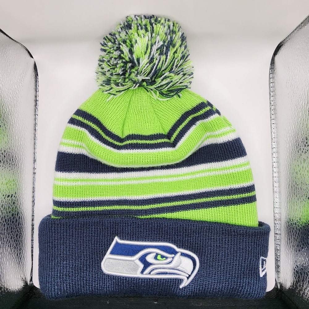Seattle Seahawks Adult Beanie‎ Hat New Era Embroidered Logo Pom Knit NFL
